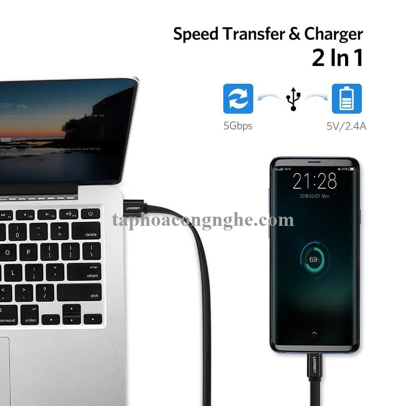 Ugreen 10696 0.5M màu đen Cáp USB TypeC sang USB 3.0 cáp dẹt US172 30010696